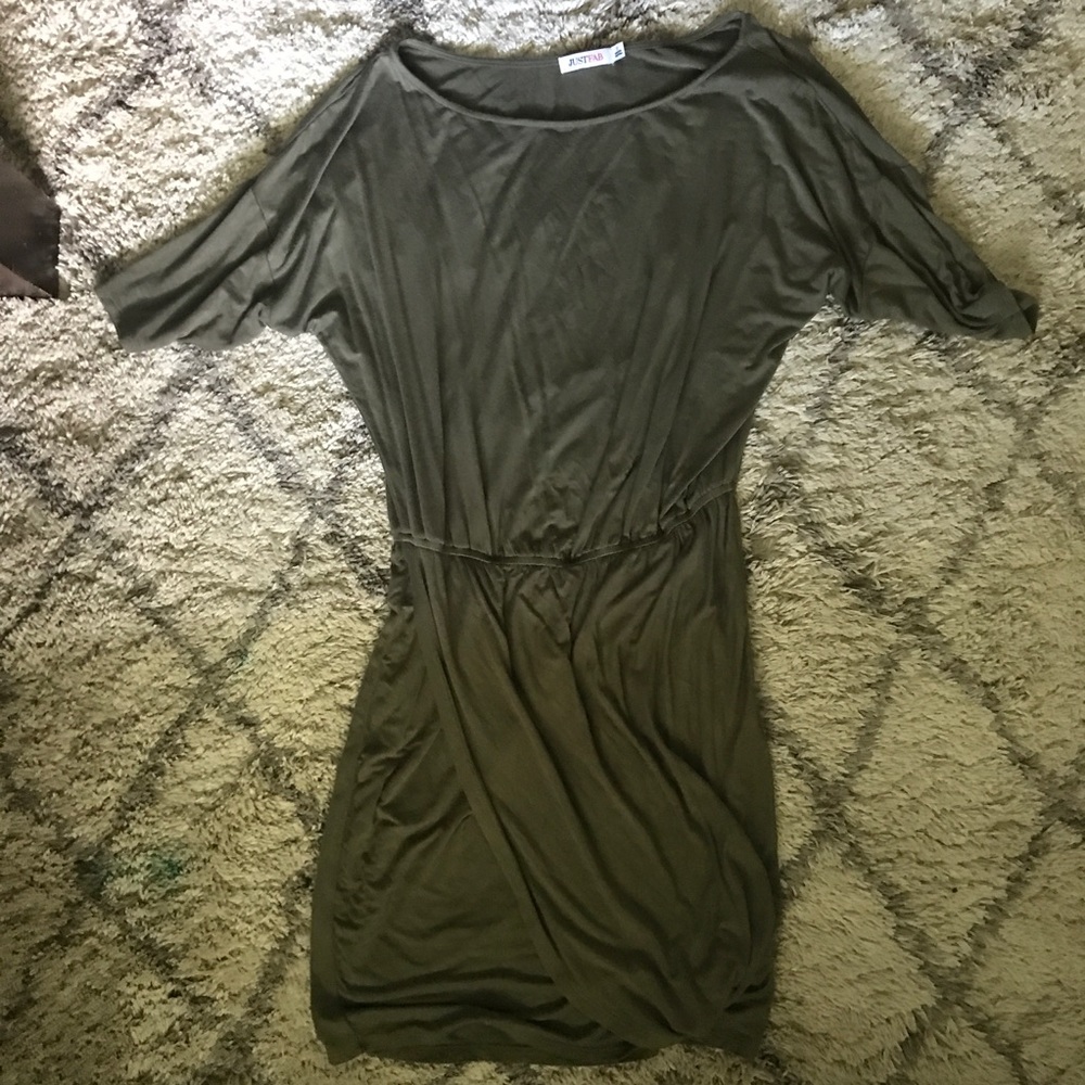 Relaxed fit faux wrap dress - olive green